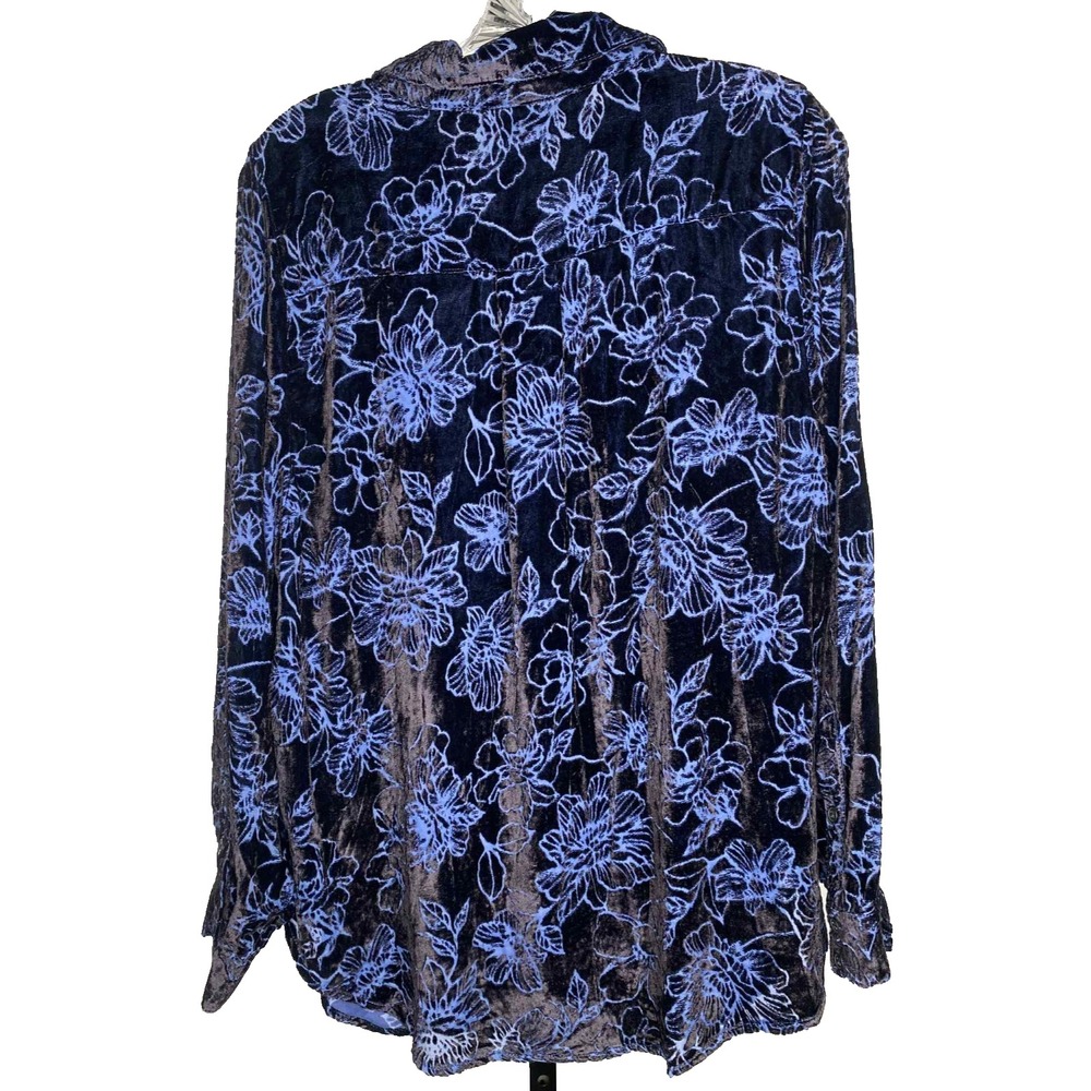 Torrid Women's Blue Madison Blouse Velvet Burnout Button Up Size 0X Dressy Luxe - Picture 5 of 8